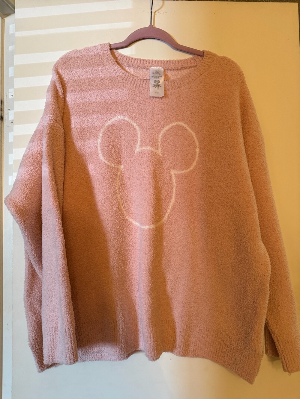Disney Cozy Pink Fuzzy Sweater with Mickey Outline